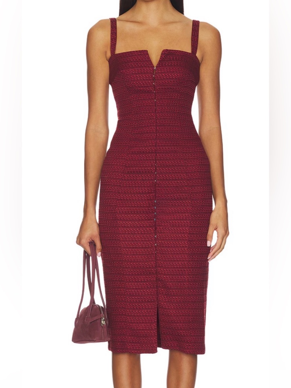 Amanda Uprichard Burgundy Textured Midi Pencil Tisha Dress